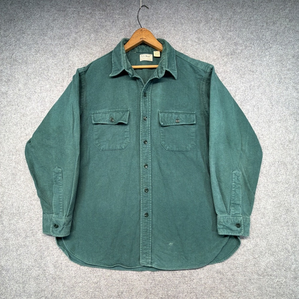Vintage LL Bean Chamois Cloth Shirt Mens Size XL Green Button Up Made In USA 80s